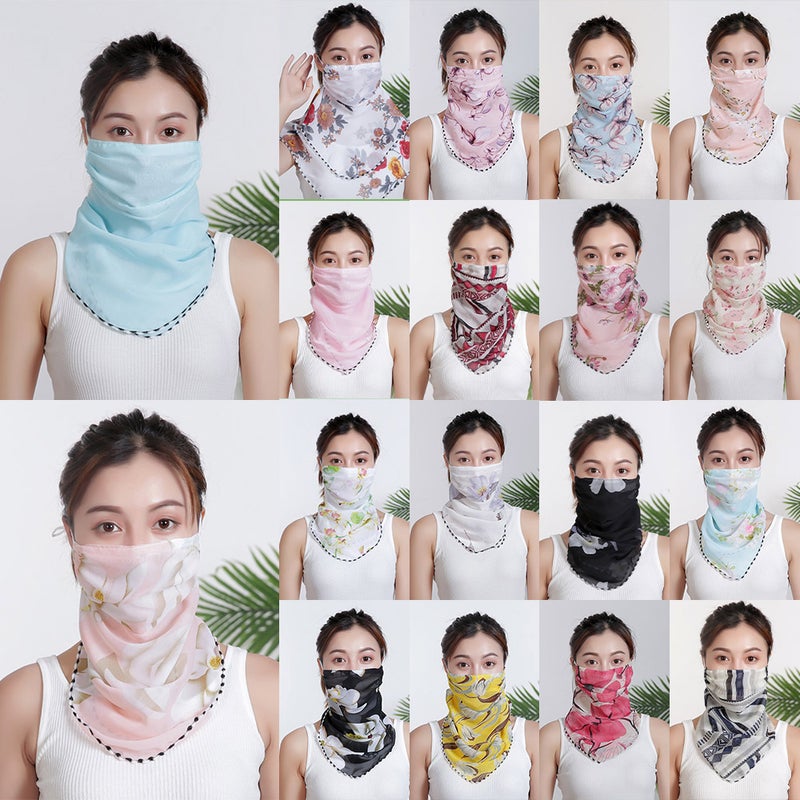 Floral Printed Ear Loop Neck Gaiter Black/White/Purple  - Image 4