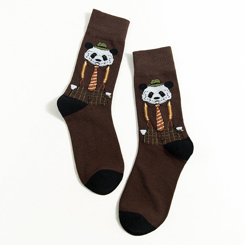 Pair Of Panda Printed Socks Brown/White/Black  - Image 5