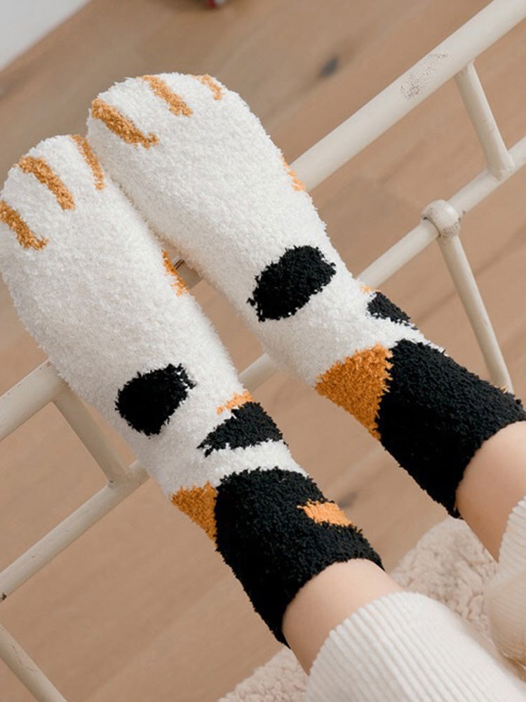 Pair Of Cat Paw Pattern Socks White/Yellow/Black  - Image 5