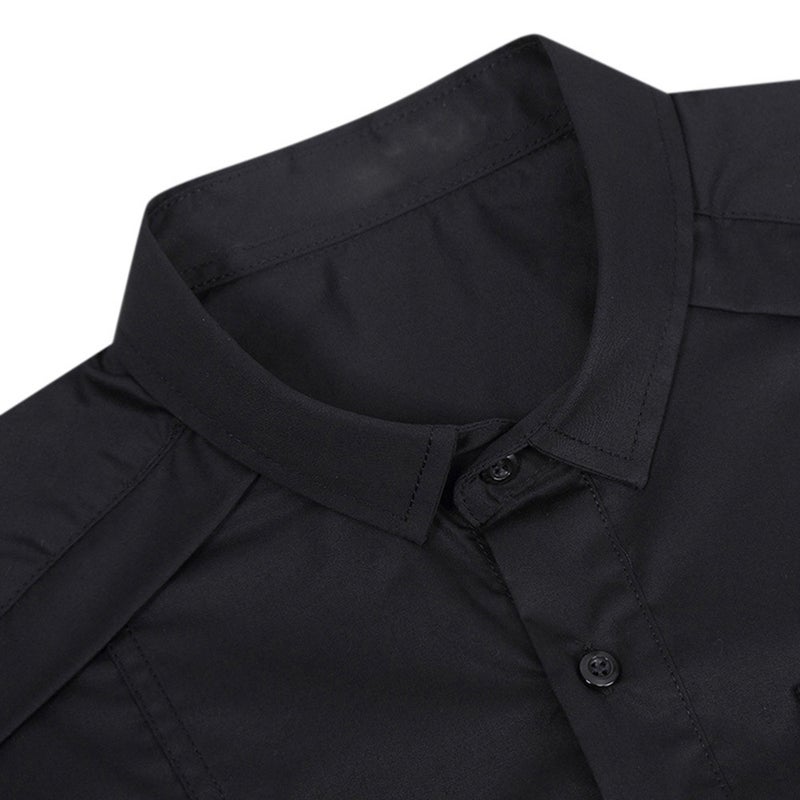 Solid Turn-Down Collar Short Sleeve Shirt Black - Image 5