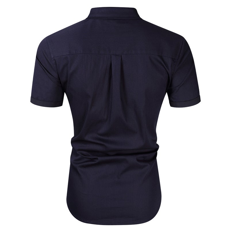 Turn-Down Collar Short Sleeves Shirt Dark Blue One - Image 4