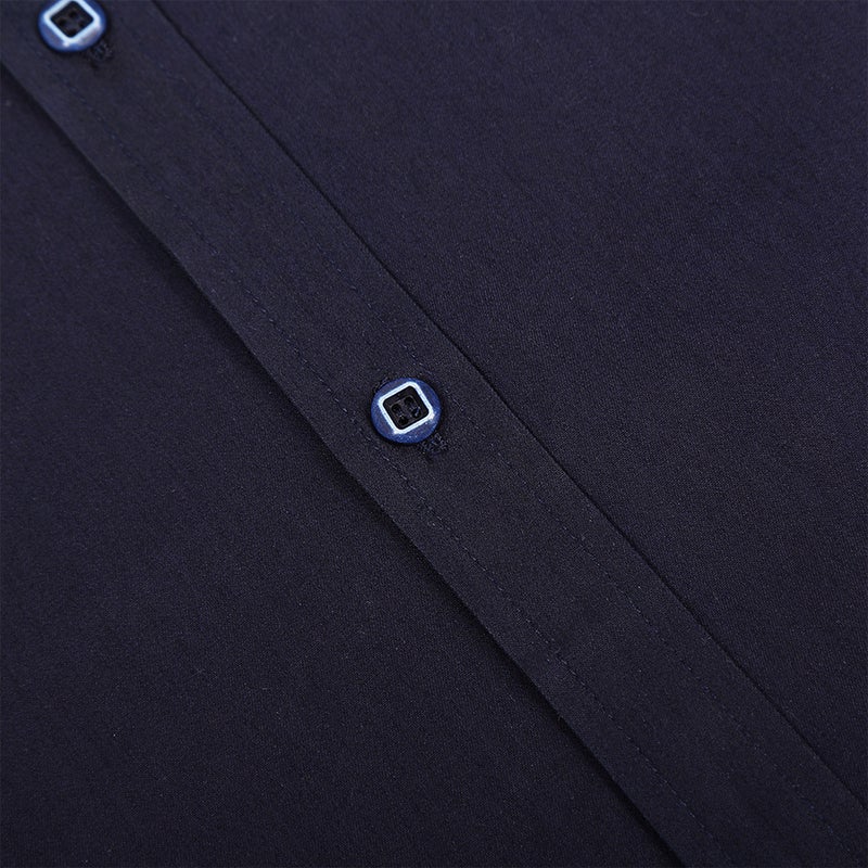 Turn-Down Collar Short Sleeves Shirt Dark Blue One - Image 5