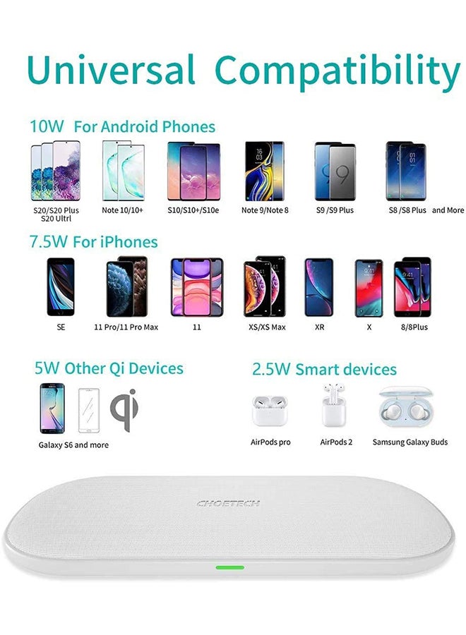 CHOETECH 5 Coils Fast Wireless Charging Pad White - Image 3