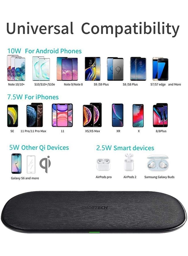 CHOETECH 5 Coils Fast Wireless Charging Pad for I Phone 13/12 & Qi Enable Phones Black - Image 3