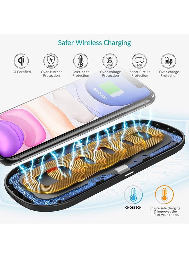 CHOETECH 5 Coils Fast Wireless Charging Pad for I Phone 13/12 & Qi Enable Phones Black - Image 5