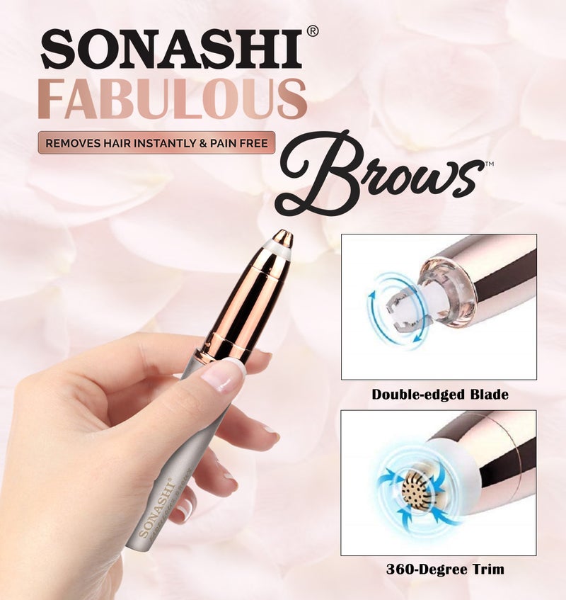 SONASHI - Eye Brow Remover  Instant Painless Remover With Finishing Touch Wireless Facial Eye Brow Remover With Gold Plated Head Facial Epilator Pen With LED Light SLD-823 Rose/Gold - Image 1