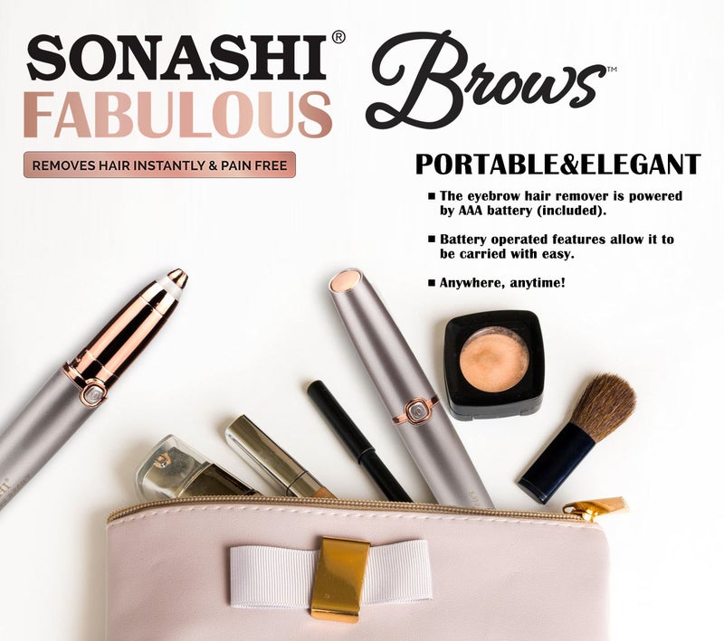SONASHI - Eye Brow Remover  Instant Painless Remover With Finishing Touch Wireless Facial Eye Brow Remover With Gold Plated Head Facial Epilator Pen With LED Light SLD-823 Rose/Gold - Image 1