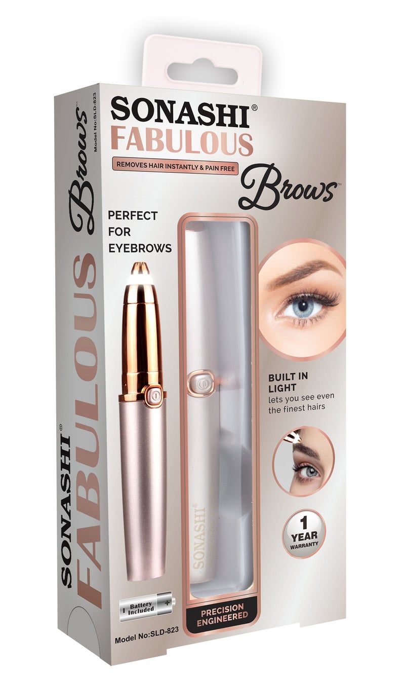 SONASHI - Eye Brow Remover  Instant Painless Remover With Finishing Touch Wireless Facial Eye Brow Remover With Gold Plated Head Facial Epilator Pen With LED Light SLD-823 Rose/Gold - Image 1