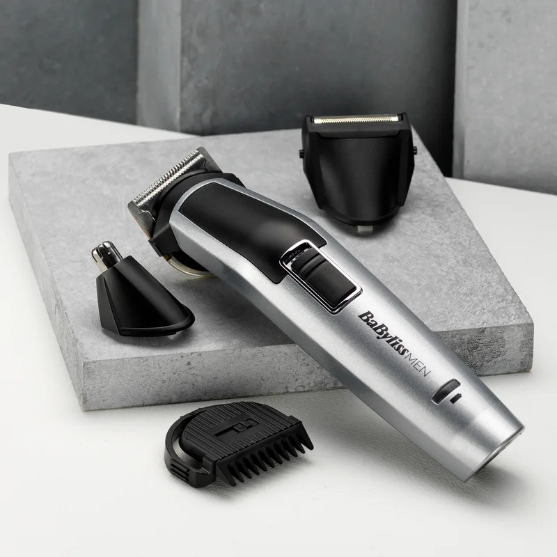 babyliss 8-In-1 Multi-Trimmer | Easy-To-Use Design | Titanium Blades For Precise Cutting | Cordless Operation  | 60 Mins of Runtime | Washable Cutting Heads MT726SDE Silver/Black/White