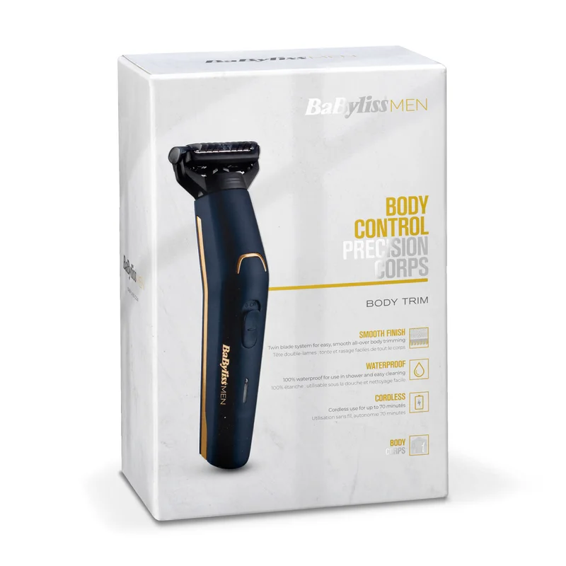 babyliss Body Groomer For Men - Versatile Body Grooming Options With Long Battery Life Three Comb Attachments Included Precise Trimming Performance And 8 Hour Charge 70 Min Run Time - BG120SDE, Navy Blue Black/Gold