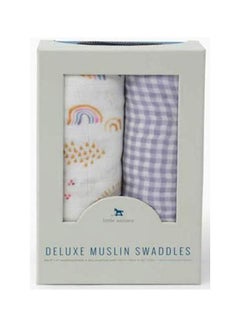 little unicorn Deluxe Muslin Swaddle 2 Pack Set Rainbow Gingham  - Image 2