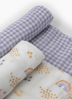 little unicorn Deluxe Muslin Swaddle 2 Pack Set Rainbow Gingham  - Image 3