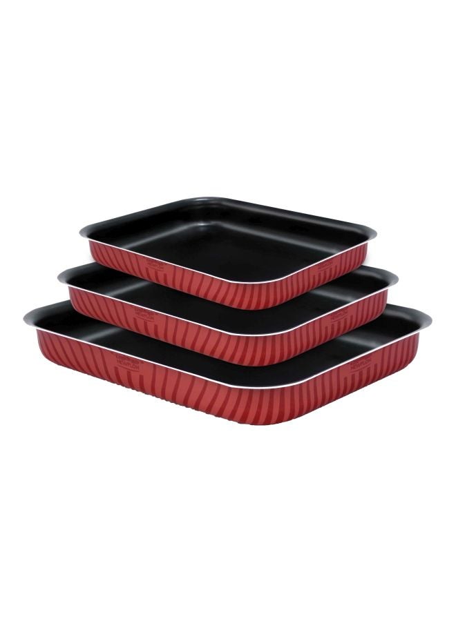3-Piece Rectangular Oven Dish Set Red 31, 36, 41cm