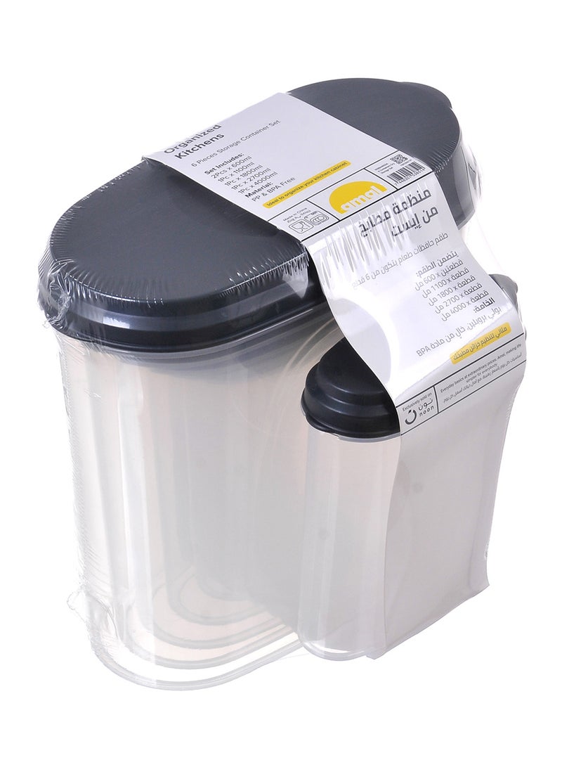 6 Piece Plastic Food Container Set - Easy Pour Lids - Food Storage Box - Storage Boxes - Kitchen Cabinet Organizers - Grey Grey 6-Piece
