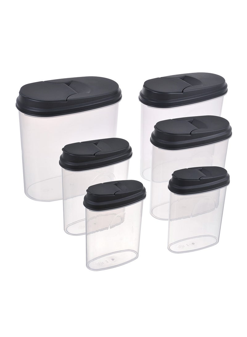 6 Piece Plastic Food Container Set - Easy Pour Lids - Food Storage Box - Storage Boxes - Kitchen Cabinet Organizers - Grey Grey 6-Piece