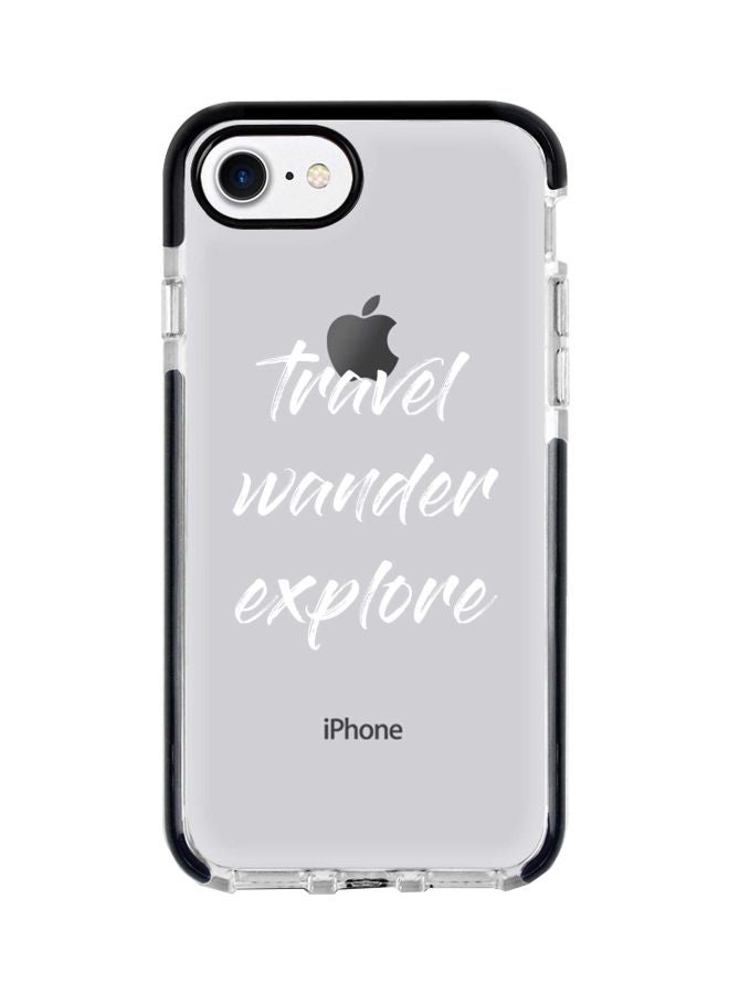 ستايلايزد غطاء حماية واقٍ مطبوع عليه عبارة "Travel Wander Explore" من سلسلة إمباكت برو لهاتف أبل آيفون 8 شفاف/ أبيض - Image 1