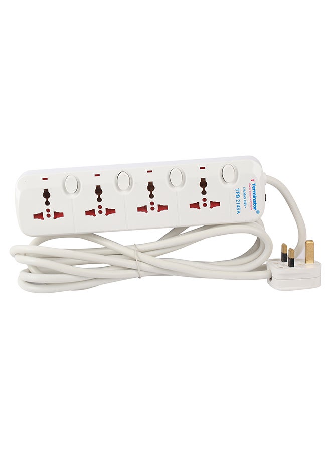 Terminator 4 Way Universal Power Extension Socket White 3meter 