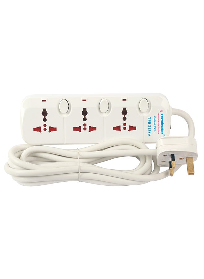 Terminator - 3 Way Universal Power Extension Socket White 3meter - Image 1