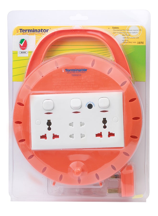 Terminator 4 Way Extension Socket Reel Orange 10meter 