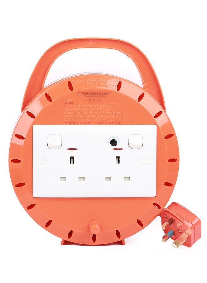 Terminator 2 Way UK Power Extension Socket Reel  With Indicator And Switch Orange 5meter
