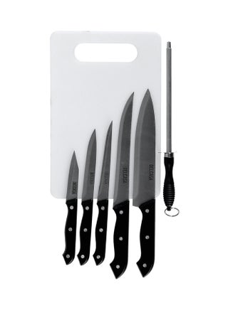 7-Piece Kitchen Knife With Plastic Cutting Board Set Black/Silver/White - v1600325533/N15344973A_1