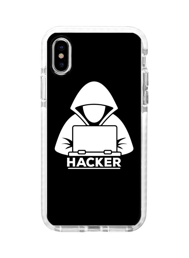 ستايلايزد غطاء حماية بطبعة عبارة "Hacker" لهاتف أبل آيفون XS ماكس أسود/ أبيض - Image 1