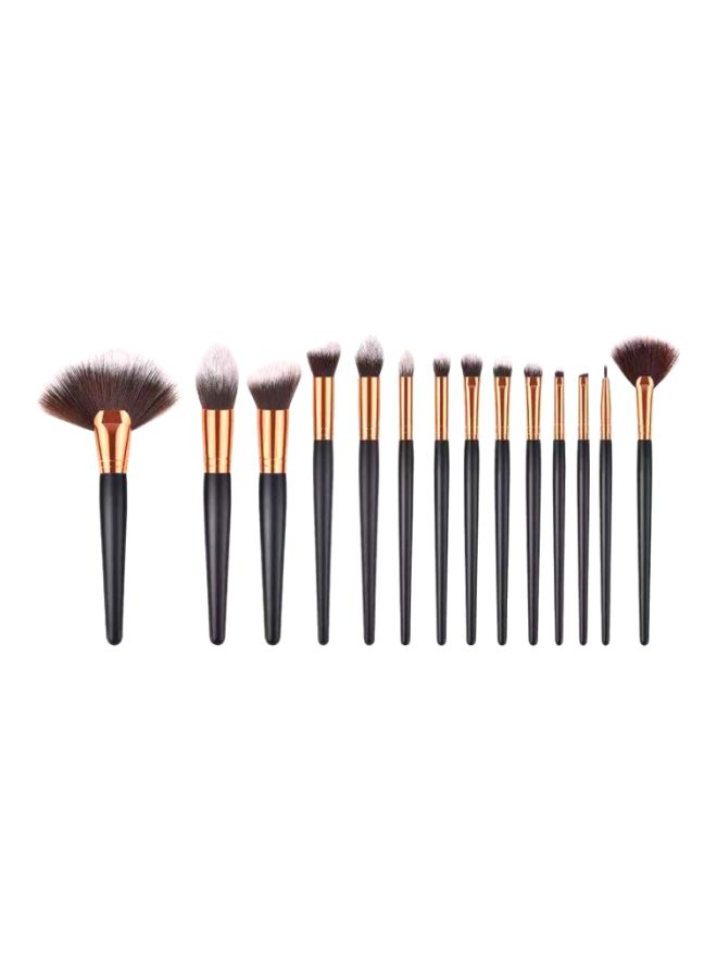Beauenty 14-Piece Short Wooden Handle Makeup Brush Set Black/Gold/Brown - Image 1