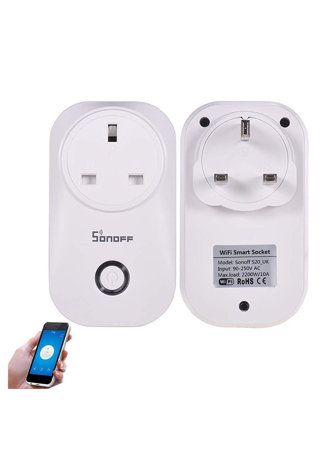 SONOFF - Smart Home Automation S20 10A 2200W Wifi Wireless Remote Control Socket, Smart Plug  Compatible With Alexa Google Home IOS And Android (Plug- Uk) White 0.154kg - Image 1
