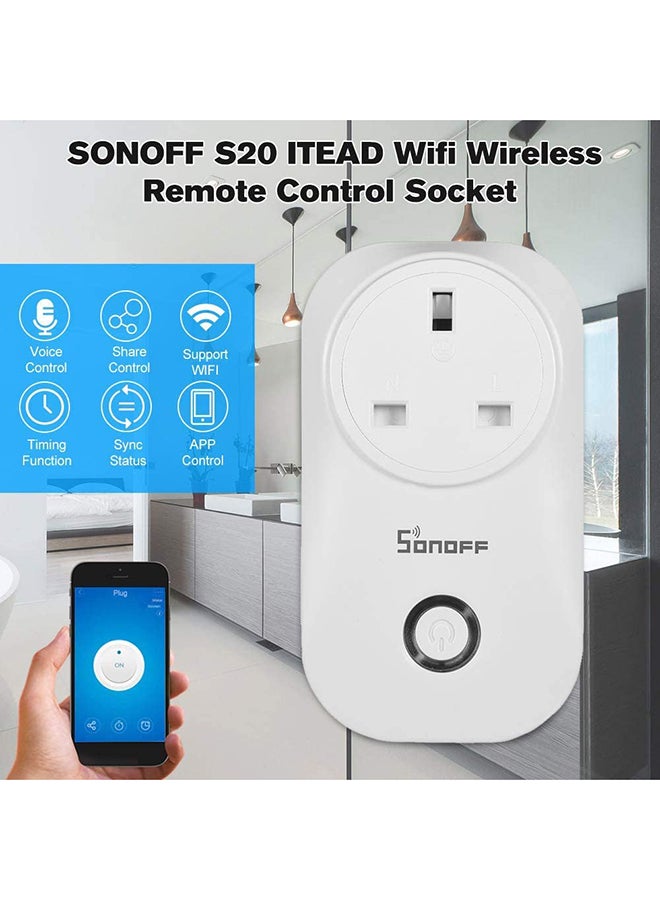 SONOFF - Smart Home Automation S20 10A 2200W Wifi Wireless Remote Control Socket, Smart Plug  Compatible With Alexa Google Home IOS And Android (Plug- Uk) White 0.154kg - Image 1