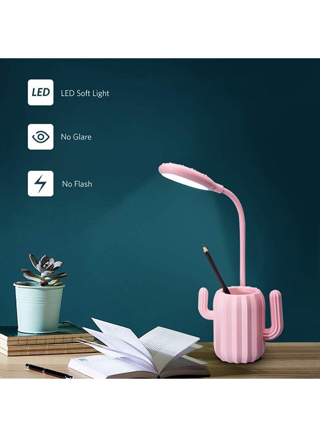 UK بلس مصباح طاولة LED قابل للشحن على شكل صبار مزود بعدد 3 مستويات قابلة للتعتيم مع خاصية التحكم باللمس وحامل أدوات مكتبية لغرفة النوم والمنزل والمكتب ومناسب للأطفال وردي 13.5 x 9.8 x 41.5Ø³Ù†ØªÙŠÙ…ØªØ±  - Image 4