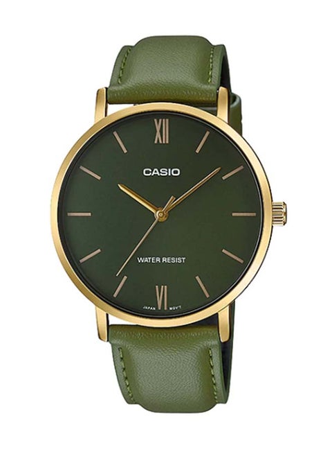 Men's Enticer Leather Analog Wrist Watch MTP-VT01GL-3BUDF - 33 mm - Green