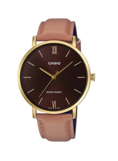 Men's Leather Analog Wrist Watch MTP-VT01GL-5BUDF - 40 mm - Brown