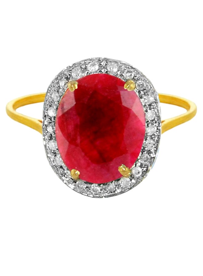 Vera Perla 18K Gold Diamonds Oval Ruby Ring 0.12 Carat  - Image 1