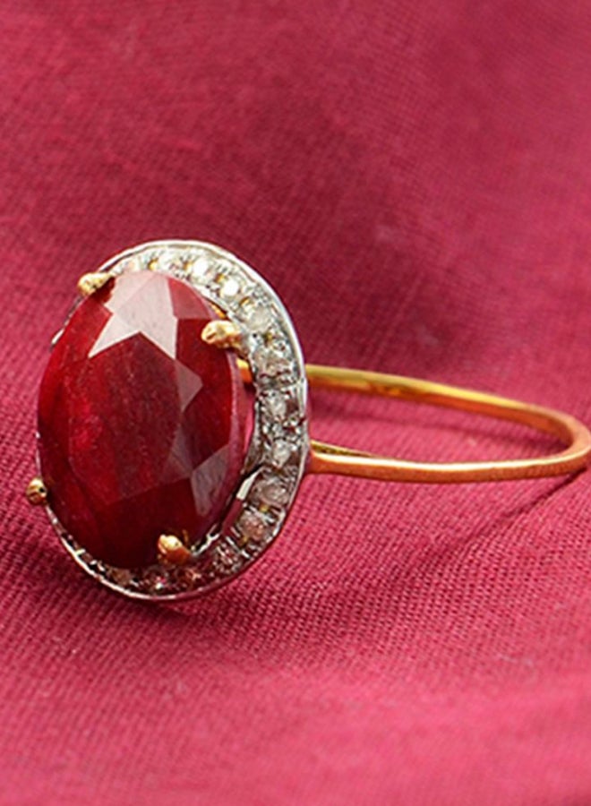 Vera Perla 18K Gold Diamonds Oval Ruby Ring 0.12 Carat  - Image 3
