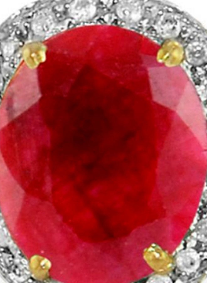 Vera Perla 18K Gold Diamonds Oval Ruby Ring 0.12 Carat  - Image 4