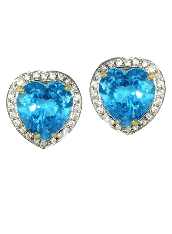 Vera Perla - 18K Gold Genuine Diamond Swiss Blue Topaz Earrings 0.28 Carat - Image 1