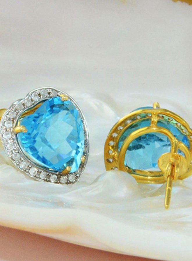 Vera Perla - 18K Gold Genuine Diamond Swiss Blue Topaz Earrings 0.28 Carat - Image 1