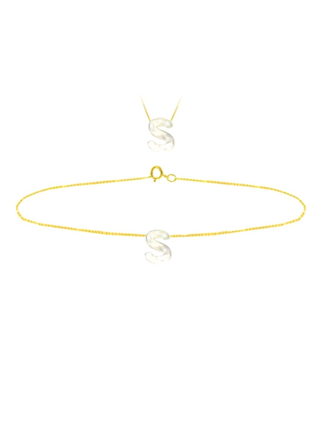 Vera Perla - 18 Karat Gold S Letter Mother Of Pearl Jewellery Set - Image 1