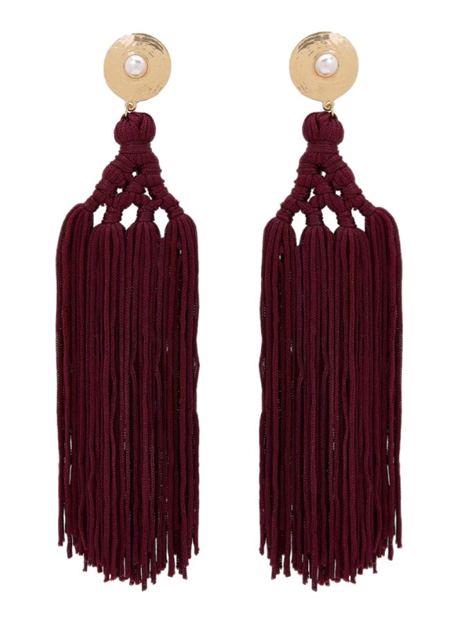 YUEJIN - Woven Design Tassel Earrings - Image 1
