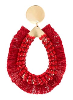 YUEJIN Beads Studded Tear Drop Tassel Earrings  - Image 2