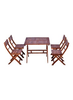 طقم طاولة سفرة للحديقة من خشب الأكاسيا، من 5 قطع بني Table Size:76x90cm,Chair Size: 84x52x47cmسم