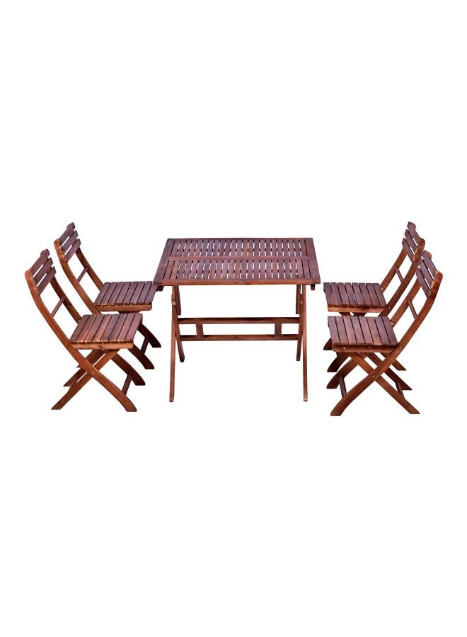 ياتاي - طقم طاولة سفرة للحديقة من خشب الأكاسيا، من 5 قطع بني Table Size:76x90cm,Chair Size: 84x52x47cmسم - Image 1