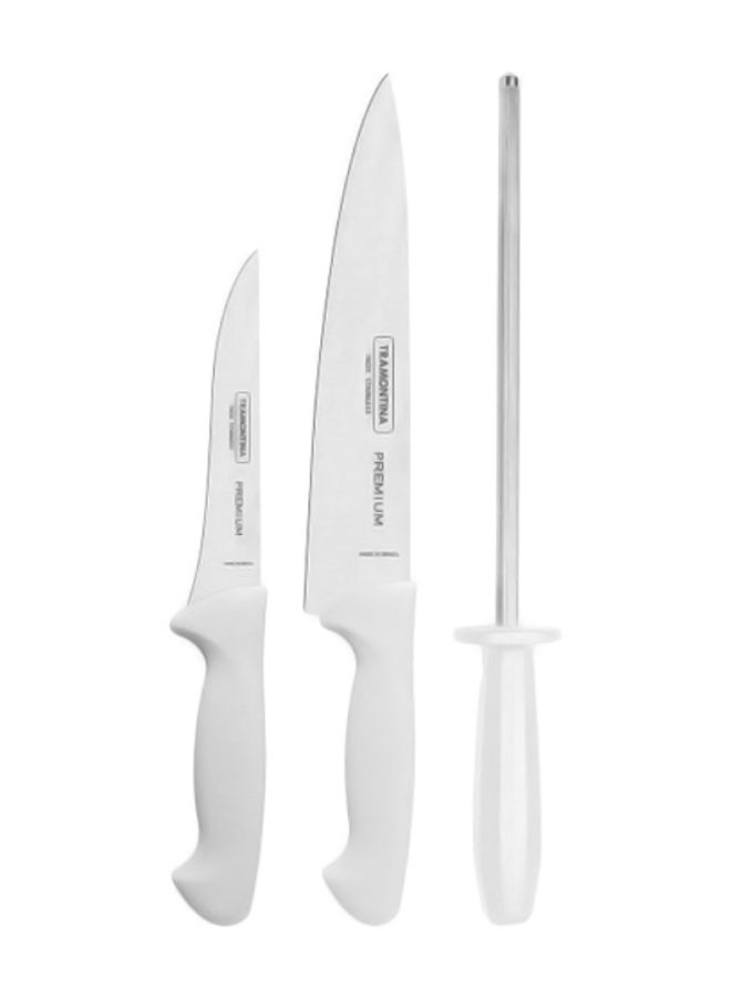 TRAMONTINA 3-Piece Premium Knife Set Silver/White  - Image 1