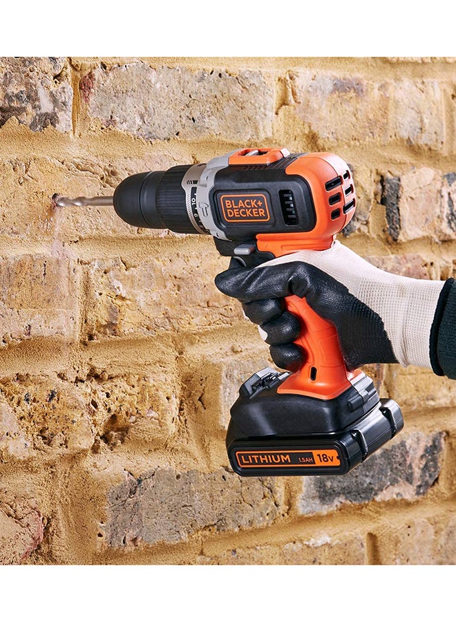 BLACK+DECKER - 18V 1.5Ah 650 RPM Combi Hammer Drill with 2 Batteries in Kitbox for Metal, Wod & Masonry Drilling & Screwdriving/Fastening, Orange/Black - BCD003C2K-GB,2 years warranty Orange/Black - Image 1