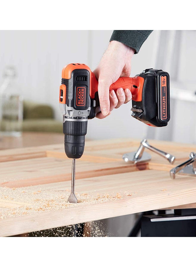 BLACK+DECKER - 18V 1.5Ah 650 RPM Combi Hammer Drill with 2 Batteries in Kitbox for Metal, Wod & Masonry Drilling & Screwdriving/Fastening, Orange/Black - BCD003C2K-GB,2 years warranty Orange/Black - Image 1
