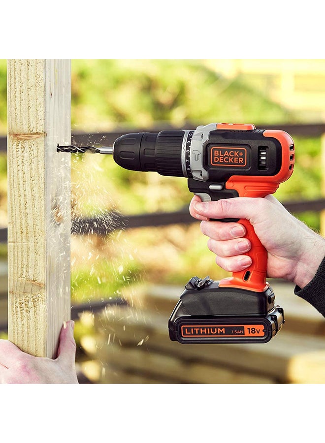 BLACK+DECKER - 18V 1.5Ah 650 RPM Combi Hammer Drill with 2 Batteries in Kitbox for Metal, Wod & Masonry Drilling & Screwdriving/Fastening, Orange/Black - BCD003C2K-GB,2 years warranty Orange/Black - Image 1