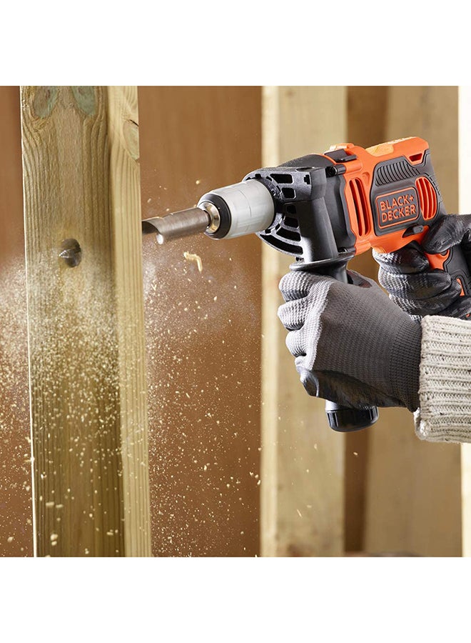BLACK+DECKER - 850W 3,100 RPM Corded Hammer Drill with Forward/Reverse Function with 6 Drill Bits in Kitbox for Metal, Wood & Masonry Drilling, Orange/Black - BEH850K-GB, Orange/Black - Image 1