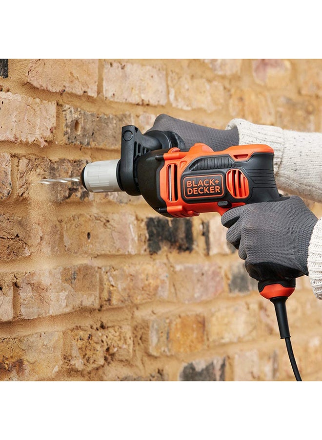 BLACK+DECKER - 850W 3,100 RPM Corded Hammer Drill with Forward/Reverse Function with 6 Drill Bits in Kitbox for Metal, Wood & Masonry Drilling, Orange/Black - BEH850K-GB, Orange/Black - Image 1