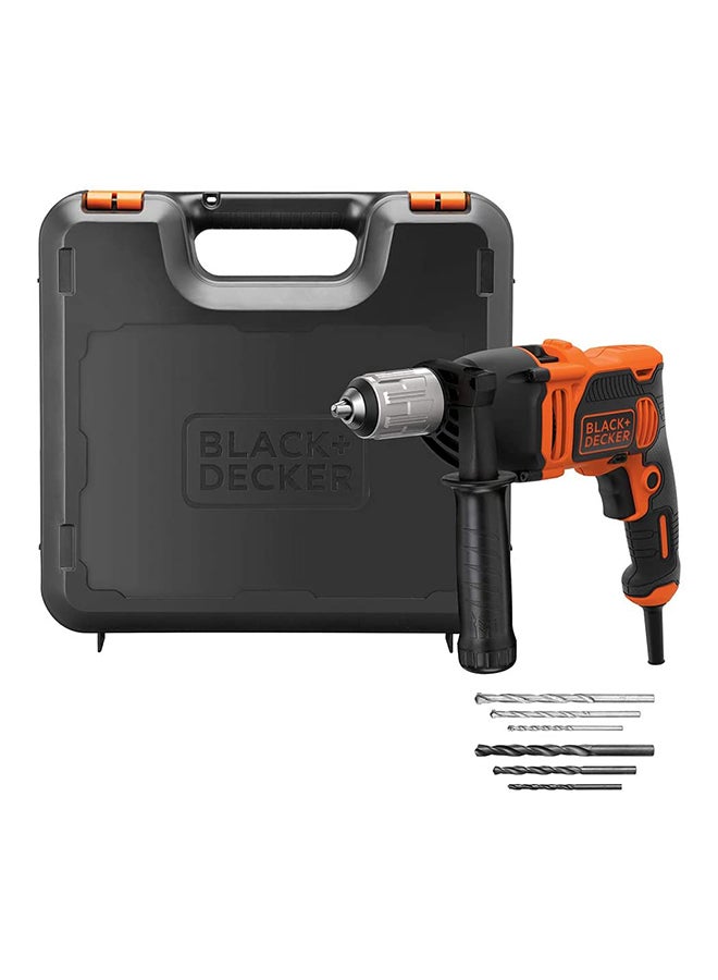 BLACK+DECKER - 850W 3,100 RPM Corded Hammer Drill with Forward/Reverse Function with 6 Drill Bits in Kitbox for Metal, Wood & Masonry Drilling, Orange/Black - BEH850K-GB, Orange/Black - Image 1