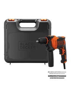 Single Gear Hammer Drill, 710W, 47,600BPM, Variable Speed, Keyless Chuck, Includes 4 Bits & Kitbox for Metal & Masonry Drilling, Easy Storage, Orange/Black - BEH710K-GB Orange/Black - v1600427431/N34255318A_1